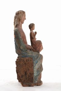 Scuola Umbra Abruzzese del XIV secolo Rara Madonna in trono con Bambino  - Asta Scultura e Oggetti d'Arte - Associazione Nazionale - Case d'Asta italiane