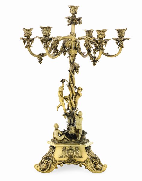 Monumentale candelabro a sei fiamme. Londra 1839, argentiere John Samuel Hunt  - Asta Argenti da Collezione | XX secolo - Associazione Nazionale - Case d'Asta italiane