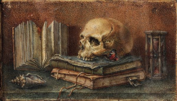 Jean François de La Motte : Vanitas con libri, clessidra, farfalla e conchiglia  - Asta Dipinti Antichi - Associazione Nazionale - Case d'Asta italiane