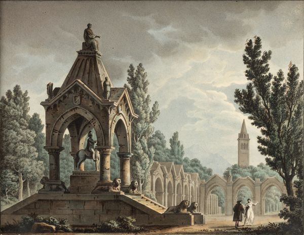 GIOVANNI MIGLIARA : Veduta di parco con monumento funerario  - Asta Dipinti Antichi - Associazione Nazionale - Case d'Asta italiane