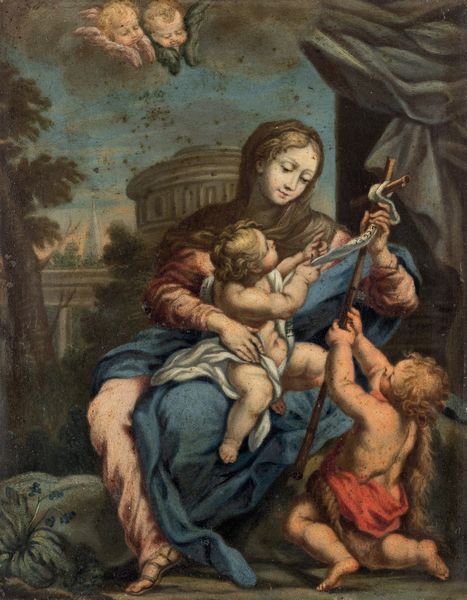 Scuola romana del XVIII secolo Madonna con Bambino e san Giovannino  - Asta Dipinti Antichi - Associazione Nazionale - Case d'Asta italiane