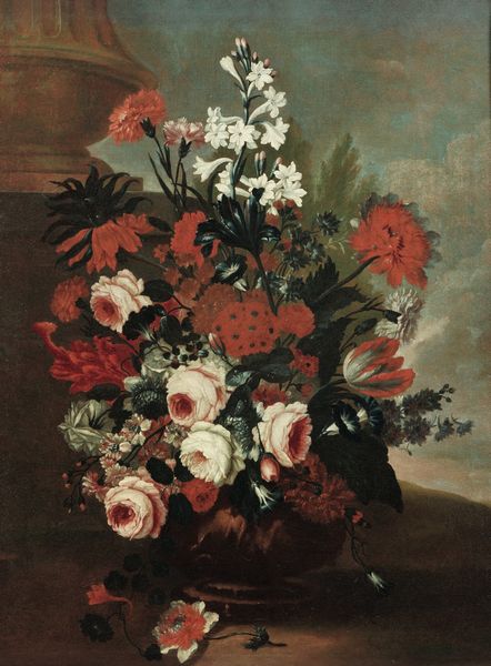 Karel van Vogelaer detto Carlo dei Fiori : Natura morta con vaso di fiori entro paesaggio  - Asta Dipinti Antichi - Associazione Nazionale - Case d'Asta italiane