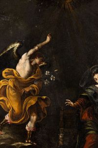 Scuola veronese del XVII secolo Annunciazione con i santi Francesco e Carlo Borromeo  - Asta Dipinti Antichi - Associazione Nazionale - Case d'Asta italiane