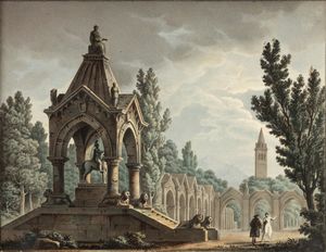 GIOVANNI MIGLIARA - Veduta di parco con monumento funerario