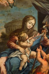 Scuola romana del XVIII secolo Madonna con Bambino e san Giovannino  - Asta Dipinti Antichi - Associazione Nazionale - Case d'Asta italiane