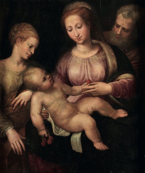 Scuola emiliana del XVI secolo Sacra Famiglia con Santa Caterina  - Asta Old Masters - Associazione Nazionale - Case d'Asta italiane