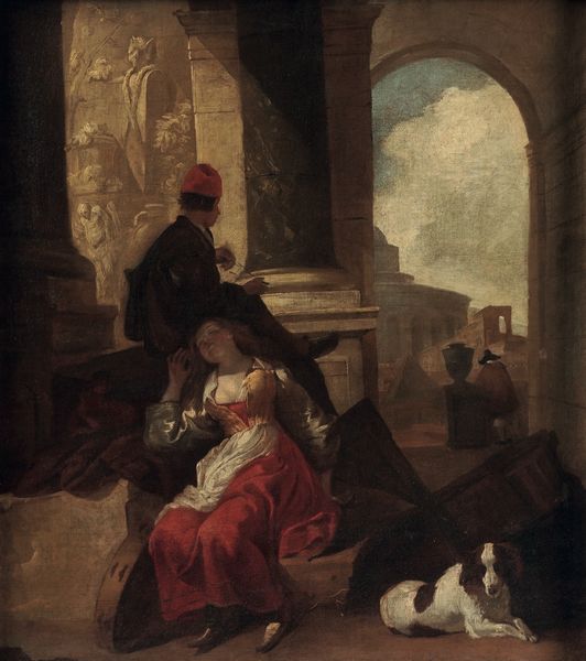 Jan Baptist Weenix : Capriccio con popolani e cagnolino  - Asta Old Masters - Associazione Nazionale - Case d'Asta italiane