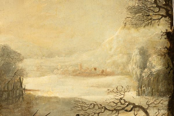 Sinibaldo Scorza : Paesaggio innevato con cacciatori  - Asta Old Masters - Associazione Nazionale - Case d'Asta italiane