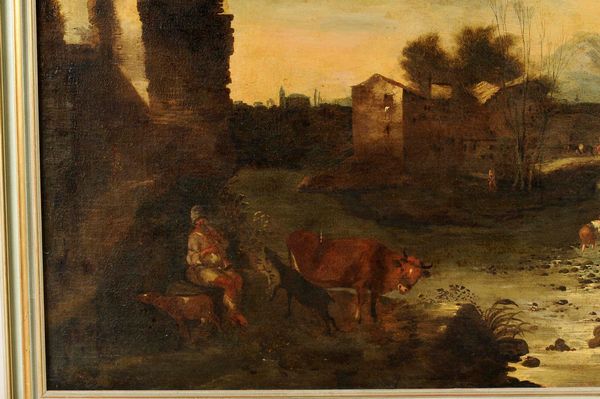 Antonio Travi detto il Sestri : Paesaggio con rovine e figure  - Asta Old Masters - Associazione Nazionale - Case d'Asta italiane