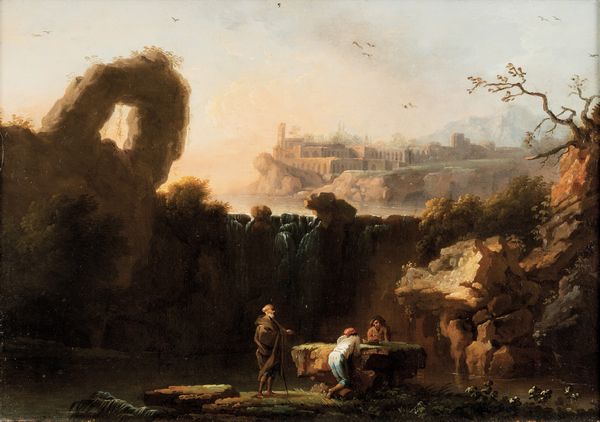 Jean Baptiste Pillement : Paesaggio con cascata e personaggi in riva al fiume  - Asta Old Masters - Associazione Nazionale - Case d'Asta italiane