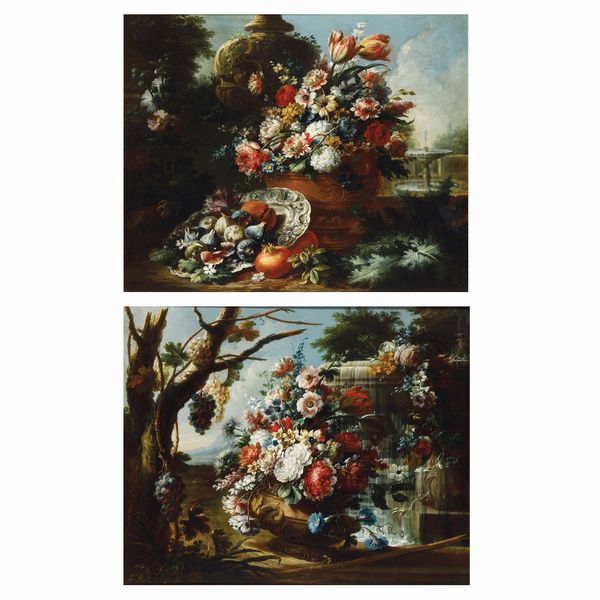 Gaspare Lopez : Trionfi di fiori e frutti in paesaggio  - Asta Old Masters - Associazione Nazionale - Case d'Asta italiane