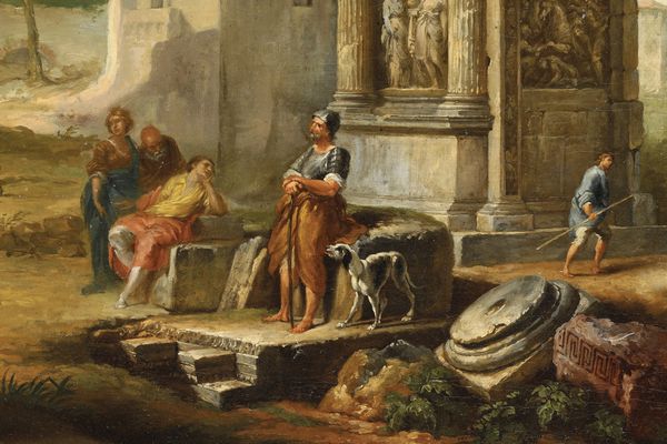 Giovanni Paolo Panini : Capriccio con rovine romane e figure di contadini  - Asta Old Masters - Associazione Nazionale - Case d'Asta italiane