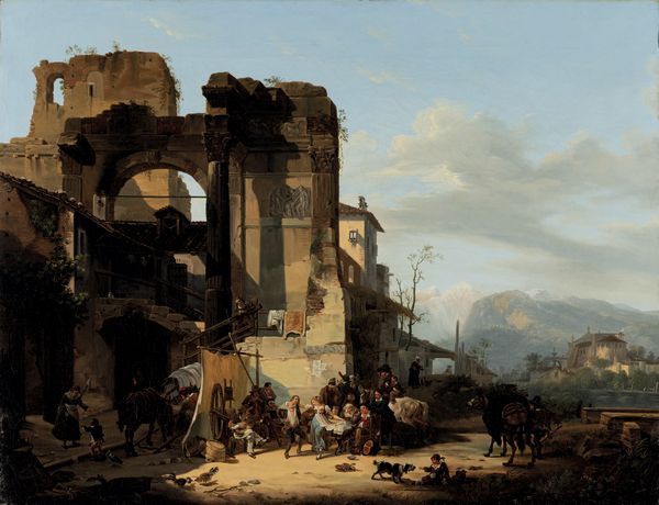 GIOVANNI MIGLIARA : Paesaggio con rovine e figure di popolani  - Asta Old Masters - Associazione Nazionale - Case d'Asta italiane