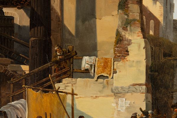 GIOVANNI MIGLIARA : Paesaggio con rovine e figure di popolani  - Asta Old Masters - Associazione Nazionale - Case d'Asta italiane