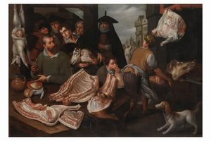 Scuola fiamminga del XVI secolo Interno di macelleria  - Asta Old Masters - Associazione Nazionale - Case d'Asta italiane