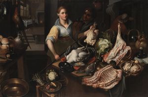 Scuola fiamminga del XVI secolo Interno di cucina con cuoca  - Asta Old Masters - Associazione Nazionale - Case d'Asta italiane