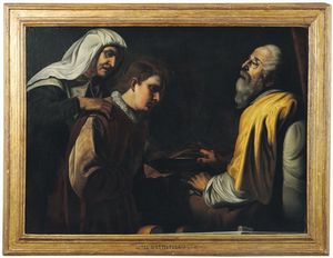 Giovanni Battista Caracciolo detto Battistello : Giacobbe e Rebecca ingannano Isacco  - Asta Old Masters - Associazione Nazionale - Case d'Asta italiane