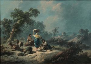 Jean Baptiste Pillement - Paesaggio con pastori e contadina