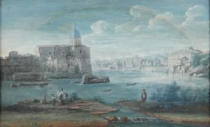 Hendrick Frans Van Lint - Veduta del Tevere a San Giovanni dei Fiorentini