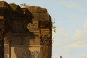 GIOVANNI MIGLIARA : Paesaggio con rovine e figure di popolani  - Asta Old Masters - Associazione Nazionale - Case d'Asta italiane