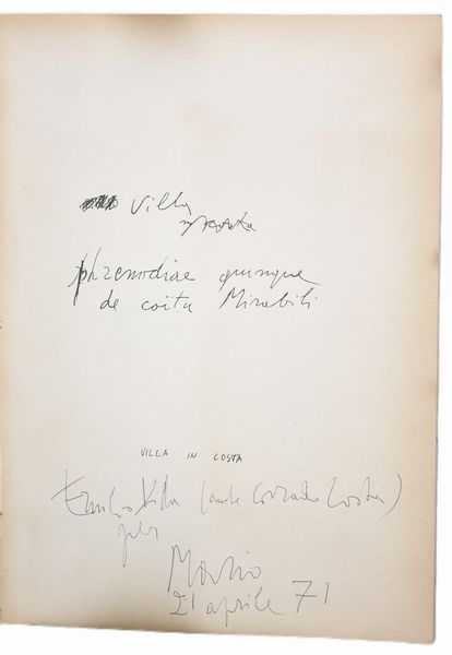 [Libro d'Artista] Villa, Emilio (1914-2003) / Costa, Corrado (1929-1991): Phrenodiae quinque de coitu mirabili / Il Mignottauro. Pollenza: La Nuova Foglio S.p.a., 1971. Autografato  - Asta Libri Rari & Manoscritti del XVI Secolo - Associazione Nazionale - Case d'Asta italiane