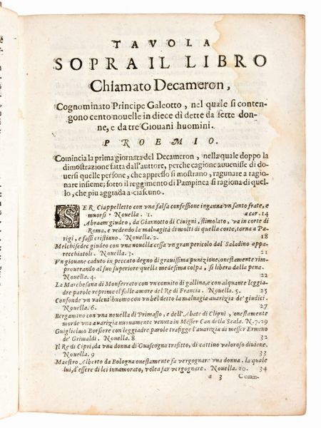 Boccaccio, Giovanni : Il Decameron... & alla sua vera lezione ridotta dal Cavalier Lionardo Salviati... Venezia, Pietro Maria Bertano 1638  - Asta Libri Rari & Manoscritti del XVI Secolo - Associazione Nazionale - Case d'Asta italiane