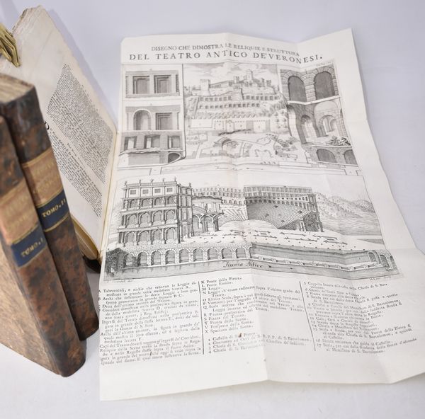 Zagata, Pietro / Biancolini, G.B. CRONICA DELLA CITTÀ DI VERONA DESCRITTA DA PIER ZAGATA; AMPLIATA, E SUPPLITA DA GIAMBATISTA BIANCOLINI. ANNESSOVI UN TRATTATO DELLA MONETA ANTICA VERONESE EC. INSIEME CON ALTRE UTILI COSE TRATTE DAGLI STATUTI DELLA CITTA' MEDESIMA. AL NOBILE SIGNOR DIONISIO NICHESOLA PATRIZIO VERONESE. PARTE PRIMA E SECONDA. Verona, 1745-1749, per Dionisio Ramanzini librajo a San Tomio.  - Asta Libri Rari & Manoscritti del XVI Secolo - Associazione Nazionale - Case d'Asta italiane