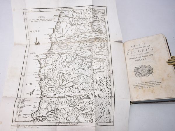 Molina, Giovanni Ignazio: SAGGIO SULLA STORIA CIVILE DEL CHILI. Bologna, 1787, nella Stamperia di S. Tommaso d'Aquino.  - Asta Libri Rari & Manoscritti del XVI Secolo - Associazione Nazionale - Case d'Asta italiane