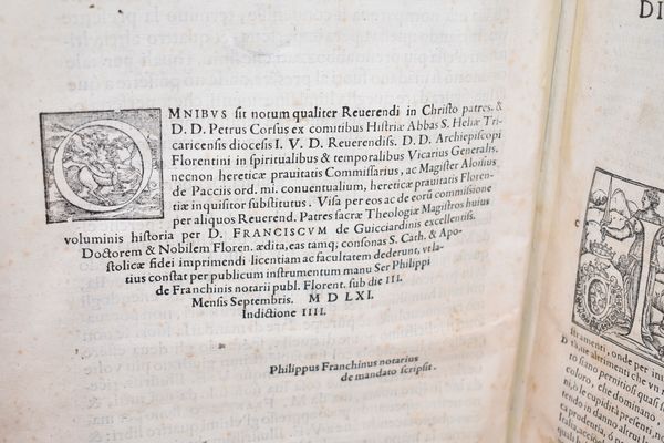 Guicciardini, Francesco : LA HISTORIA DI ITALIA DI M. FRANCESCO GUICCIARDINI GENTIL'HUOMO FIORENTINO … In Fiorenza, 1561, appresso Lorenzo Torrentino impressor ducale.  - Asta Libri Rari & Manoscritti del XVI Secolo - Associazione Nazionale - Case d'Asta italiane