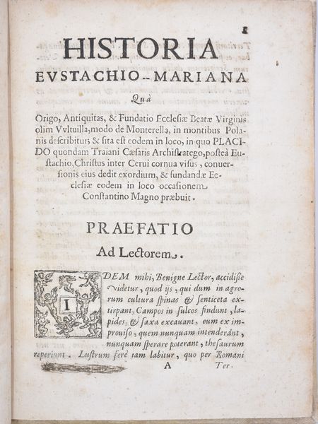 Kircher, Athanasius ATHANASII KIRCHERI E SOCIETATE IESU HISTORIA EUSTACHIO-MARIANA QUA ADMIRANDA D. EUSTACHIJ, SOCIORUMQUE VITA EX VARIJS AUTHORIBUS COLLECTA; LOCUS IN QUO EIDEM IN MONTE VULTURELLO CHRISTUS INTER CORNUA CERUI APPARUIT, NOUITER DETECTUS; … Romae, 1665, ex typographia Varesij.  - Asta Libri Rari & Manoscritti del XVI Secolo - Associazione Nazionale - Case d'Asta italiane