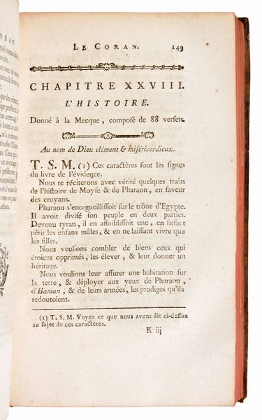 [Corano/Religione] Le Coran, traduit de l'arabe, accompagné de notes, et précédé d'un abrégé de la vie de Mahomet… par M. Savary. In Paris, Knapen 1783  - Asta Libri Rari & Manoscritti del XVI Secolo - Associazione Nazionale - Case d'Asta italiane