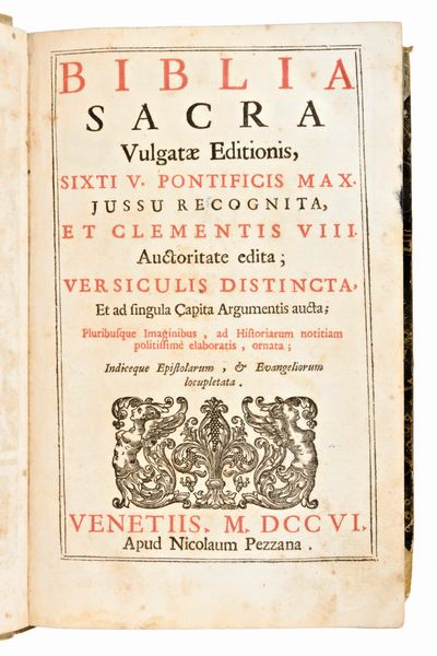 [Bibbia Figurata] Biblia Sacra Vulgatae Editionis. In Venetia, N. Pezzana, 1706  - Asta Libri Rari & Manoscritti del XVI Secolo - Associazione Nazionale - Case d'Asta italiane