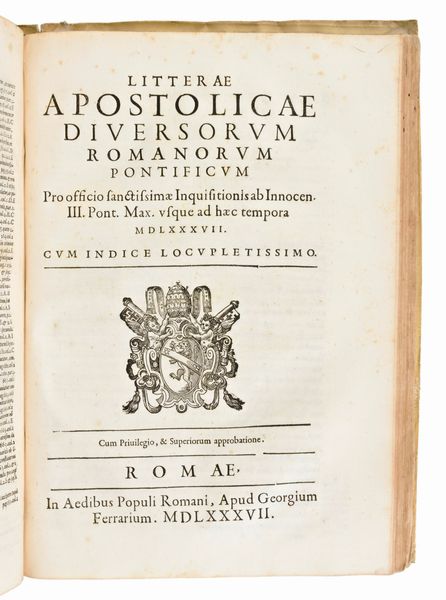 [Inquisizione] Eymerich, Nicolás : Directorium inquisitorum F. Nicolai Eymerici Ordinis Praed. Cum commentariis Francisci Pegñae. Romae, aedibus Populi Romani, Georgium Ferrarium, 1587  - Asta Libri Rari & Manoscritti del XVI Secolo - Associazione Nazionale - Case d'Asta italiane