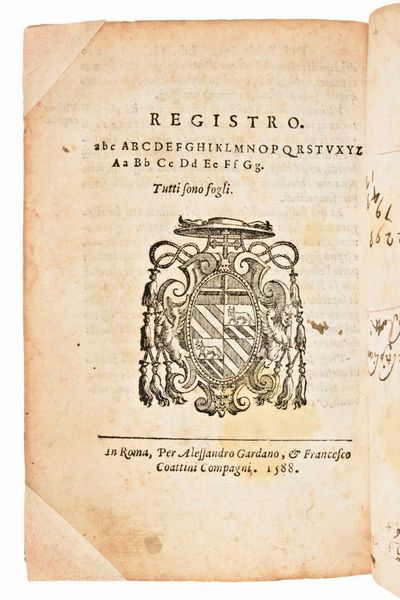 [Teologia] de Medina, Bartolomé : Breve instruttione de' confessori, come si debba amministrare il sacramento della Penitentia. Alessandro Gardano, & Francesco Coattini, Roma 1588  - Asta Libri Rari & Manoscritti del XVI Secolo - Associazione Nazionale - Case d'Asta italiane