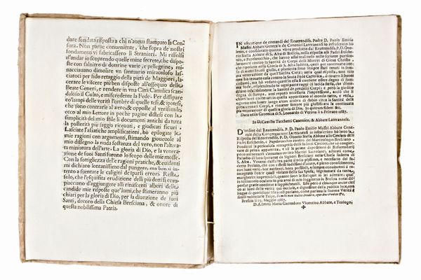 [Teologia] Stella, Onorio : Risposta alla censura de padri Godefrido Enschenio, e Daniele Papebrocchio sopra il martirologio bresciano accresciuto con li nomi de santi martiri... In Brescia, per il Rizzardi, 1687  - Asta Libri Rari & Manoscritti del XVI Secolo - Associazione Nazionale - Case d'Asta italiane