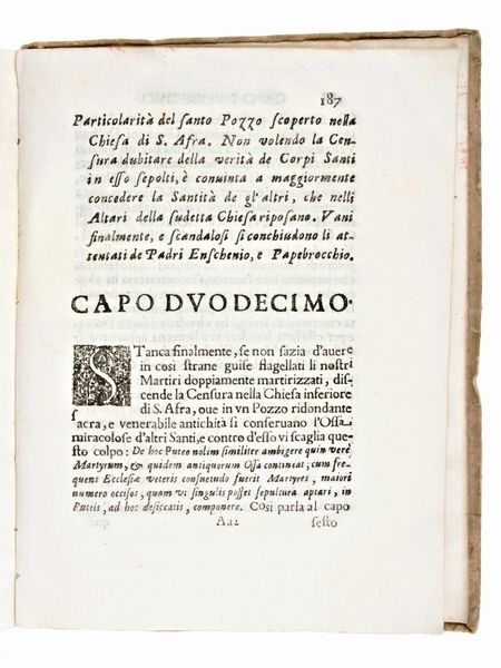 [Teologia] Stella, Onorio : Risposta alla censura de padri Godefrido Enschenio, e Daniele Papebrocchio sopra il martirologio bresciano accresciuto con li nomi de santi martiri... In Brescia, per il Rizzardi, 1687  - Asta Libri Rari & Manoscritti del XVI Secolo - Associazione Nazionale - Case d'Asta italiane