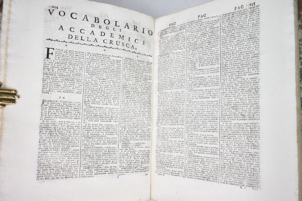 [Accademia della Crusca] VOCABOLARIO DEGLI ACCADEMICI DELLA CRUSCA. EDIZIONE SECONDA VENETA ACCRESCIUTA DI MOLTE VOCI RACCOLTE DAGLI AUTORI APPROVATI DALLA STESSA ACCADEMIA. VOLUME PRIMO-QUINTO. Venezia, 1763, appresso Francesco Pitteri.  - Asta Libri Rari & Manoscritti del XVI Secolo - Associazione Nazionale - Case d'Asta italiane