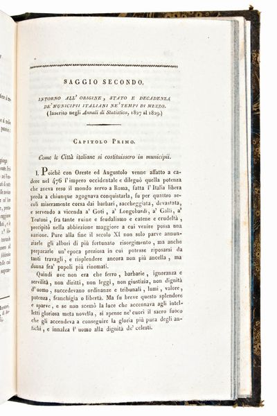 [Economia/Politica] Sacchi, Giuseppe & Defendente : Della condizione economica, morale e politica degli italiani.. Milano, Stella & Figli 1828-29  - Asta Libri Rari & Manoscritti del XVI Secolo - Associazione Nazionale - Case d'Asta italiane