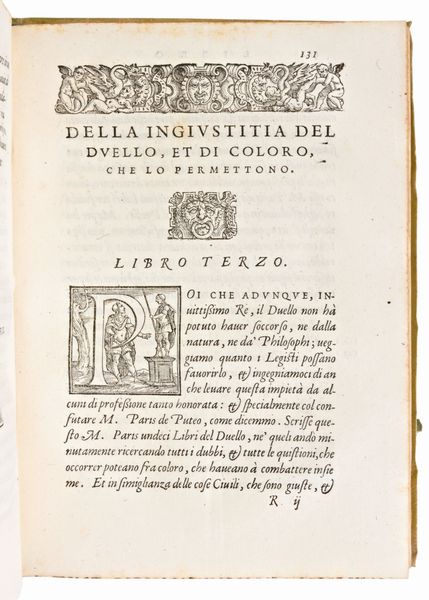 Susio, Giovanni Battista : I tre libri di messer Giovan Battista Susio. Della ingiustitia del duello, et di coloro, che lo permettono... In Vinegia, Gabriel Giolito de Ferrari, 1558  - Asta Libri Rari & Manoscritti del XVI Secolo - Associazione Nazionale - Case d'Asta italiane