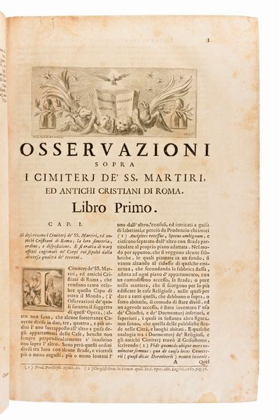 [Catacombe/Roma] Boldetti, Marcantonio: Osservazioni sopra i cimiteri de' santi martiri, ed antichi cristiani di Roma. In Roma, Maria Salvioni 1720  - Asta Libri Rari & Manoscritti del XVI Secolo - Associazione Nazionale - Case d'Asta italiane