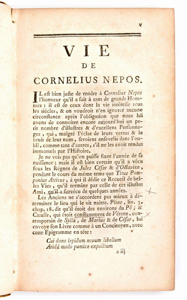 [Classici Greci/Latini] Cornelius Nepos Latin Et François Traduction Nouvelle Avec Des Notes Géographique Historiques Et Critiques. Paris, 1759  - Asta Libri Rari & Manoscritti del XVI Secolo - Associazione Nazionale - Case d'Asta italiane