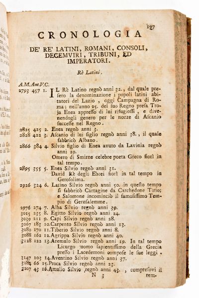 [ROMA] Piacenti, Antonio Raimondo : Succinte vite di cento rinomati, e celebri personaggi illustrate con altrettante note di erudizione sopra la storia, e riti degli antichi romani cominciando da Romolo sino a Carlo VI. Benedetto Gessari Napoli, 1756.  - Asta Libri Rari & Manoscritti del XVI Secolo - Associazione Nazionale - Case d'Asta italiane