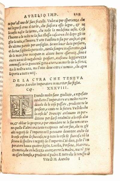 [Roma] de Guevara, Antonio : Vita gesti costumi, discorsi, et lettere di Marco Aurelio imperatore. Venezia, Alessandro de Viano, 1555  - Asta Libri Rari & Manoscritti del XVI Secolo - Associazione Nazionale - Case d'Asta italiane