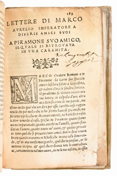 [Roma] de Guevara, Antonio : Vita gesti costumi, discorsi, et lettere di Marco Aurelio imperatore. Venezia, Alessandro de Viano, 1555  - Asta Libri Rari & Manoscritti del XVI Secolo - Associazione Nazionale - Case d'Asta italiane