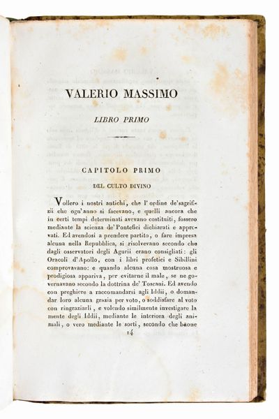 [Storia/Roma] Velleius Paterculus, Caius : Velleio Patercolo Istoria romana. Valerio Massimo, Detti e fatti memorabili. 2 volumi. Milano, Niccolo Bettoni 1826  - Asta Libri Rari & Manoscritti del XVI Secolo - Associazione Nazionale - Case d'Asta italiane