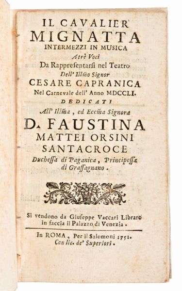 [Carnevale di Roma/Spoleto] Raccolta di 16 Libretti d'Opera anni 1751-1755.  - Asta Libri Rari & Manoscritti del XVI Secolo - Associazione Nazionale - Case d'Asta italiane