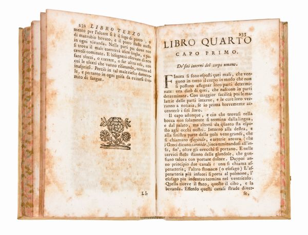 Lotto di 2 opere medicina (in 4 volumi) : ANDRIA, NICCOLÒ : ISTITUZIONI DI MEDICINA PRATICA TOMO PRIMO &.... NAPOLI : MANFREDIANA, 1812 E 1817. 2 VOLUMI - VAN ALMELOVEEN, THEODOOR JANSSON & CHIARI DA PISA: DELLA MEDICINA DI AURELIO CORNELIO CELSO LIBRI OTTO. IN VENEZIA, DOMENICO OCCHI 1747. 2 VOLUMI  - Asta Libri Rari & Manoscritti del XVI Secolo - Associazione Nazionale - Case d'Asta italiane