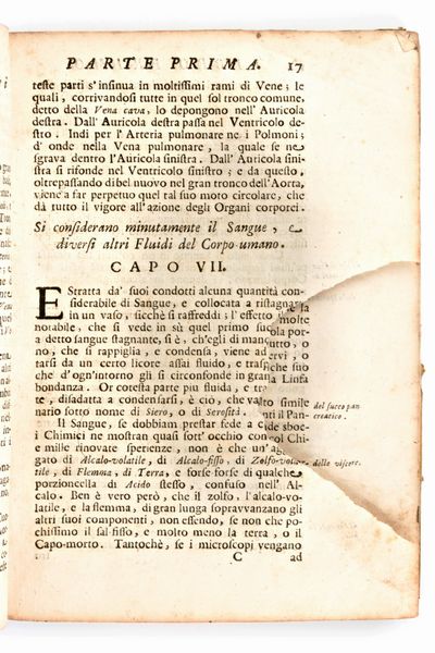 [Anatomia] Pascoli, Alessandro : Il corpo-umano, o breve storia, dove con nuovo metodo si descrivono in compendio tutti gli organi suoi, e i loro principali ufizi... G. Costantini & A. Poletti, in Perugia & Venezia 1700  - Asta Libri Rari & Manoscritti del XVI Secolo - Associazione Nazionale - Case d'Asta italiane