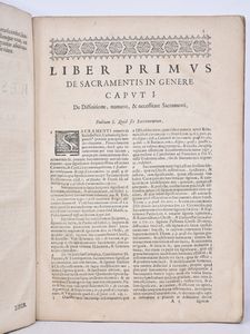 Trullench, Juan Gil IOANNIS AEGIDII TRULLENCH ... PRAXIS SACRAMENTORUM ... CUI IN HAC PRIMA VENETA EDITIONE ADIECTA EST EIUSDEM AUCTORIS EXPOSITIO BULLAE SANCTAE CRUCIATAE ET LACTICINIORUMIN GRATIAM ECCLESISTICORUM … / EXPOSITIO BULLAE SANCTAE CRUCIATAE ET LACTICINIORUMIN GRATIAM ECCLESISTICORUM ... Venetiis, 1648, apud Turrinum.  - Asta Libri Rari & Manoscritti del XVI Secolo - Associazione Nazionale - Case d'Asta italiane