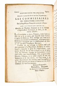 [Agricoltura/Roma] Doria, Luigi : Istituzioni georgiche per la coltivazione de' grani ad uso delle campagne romane..  In Roma, Gioacchino Puccinelli, anno 7. dell'Era repubblicana [ca. 1799]  - Asta Libri Rari & Manoscritti del XVI Secolo - Associazione Nazionale - Case d'Asta italiane